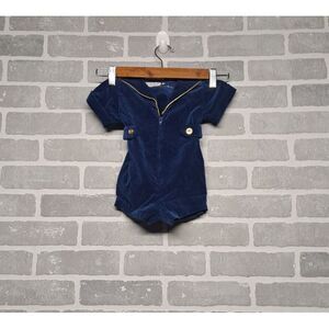 Vintage Blue Velvet Sailor Romper Little Goodies by Good Lad‎ ~ 12 month